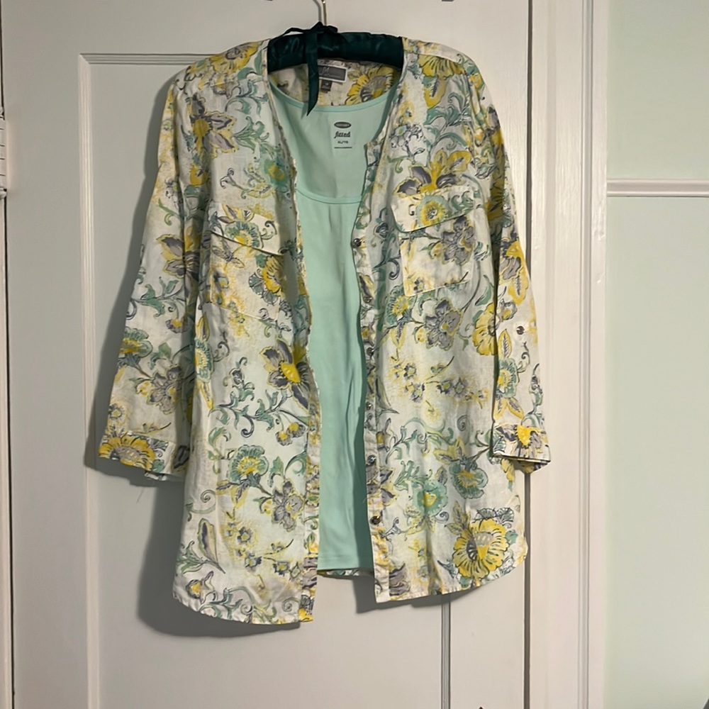 Linen button down top, flower print